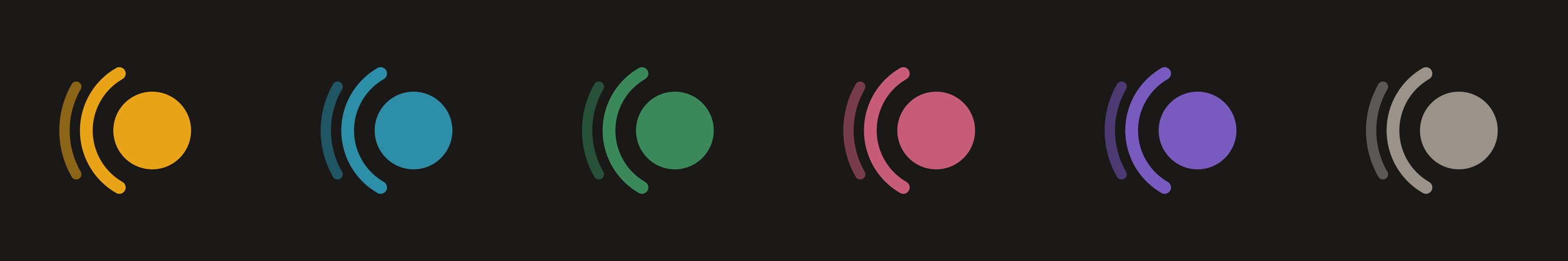 Six Nudje app icons, one per color palette