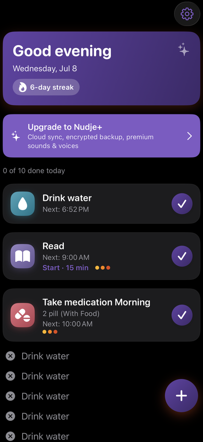 Nudje in the Grape palette, dark mode